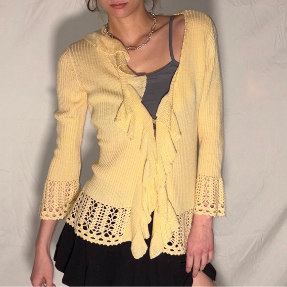 Oscar de la Renta Cream Ruffled Cardigan - Picture 6 of 6